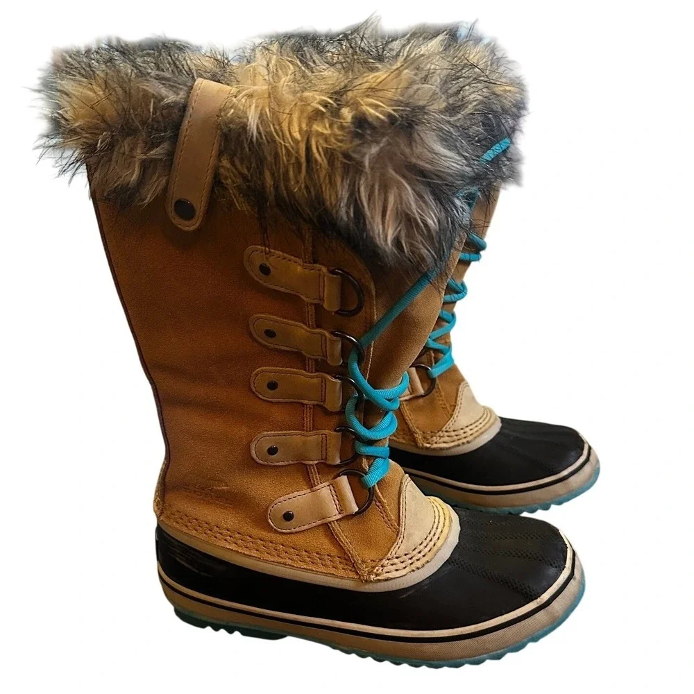 Sorel Tan Suede Joan of Arctic Faux Fur Snow Boots Women's 7